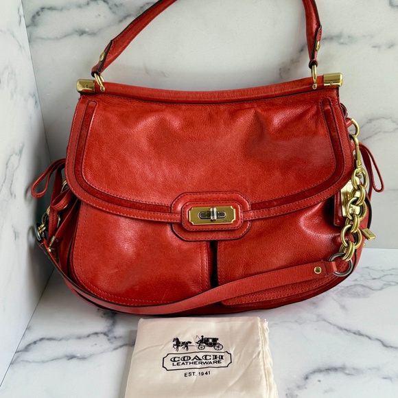 Coach Flagship Chelsea Dowel Flap Bag in Orange Leather - Picture 2 of 8